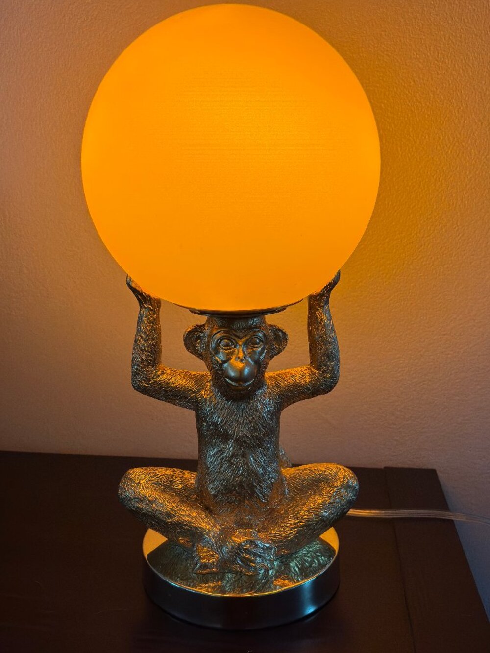 14" Gold Monkey Flickering Flame Lamp Table Desk Shelf Bookcase ** VIDEO **